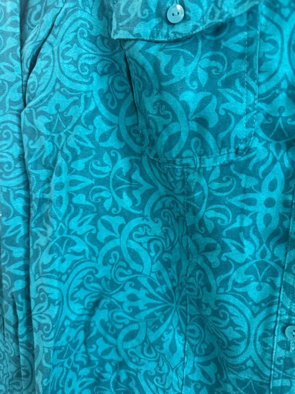 Croft & Barrow Womens Teal Patterned Button-Up Shirt S 100% Polyester Long Sleev - Picture 5 of 6